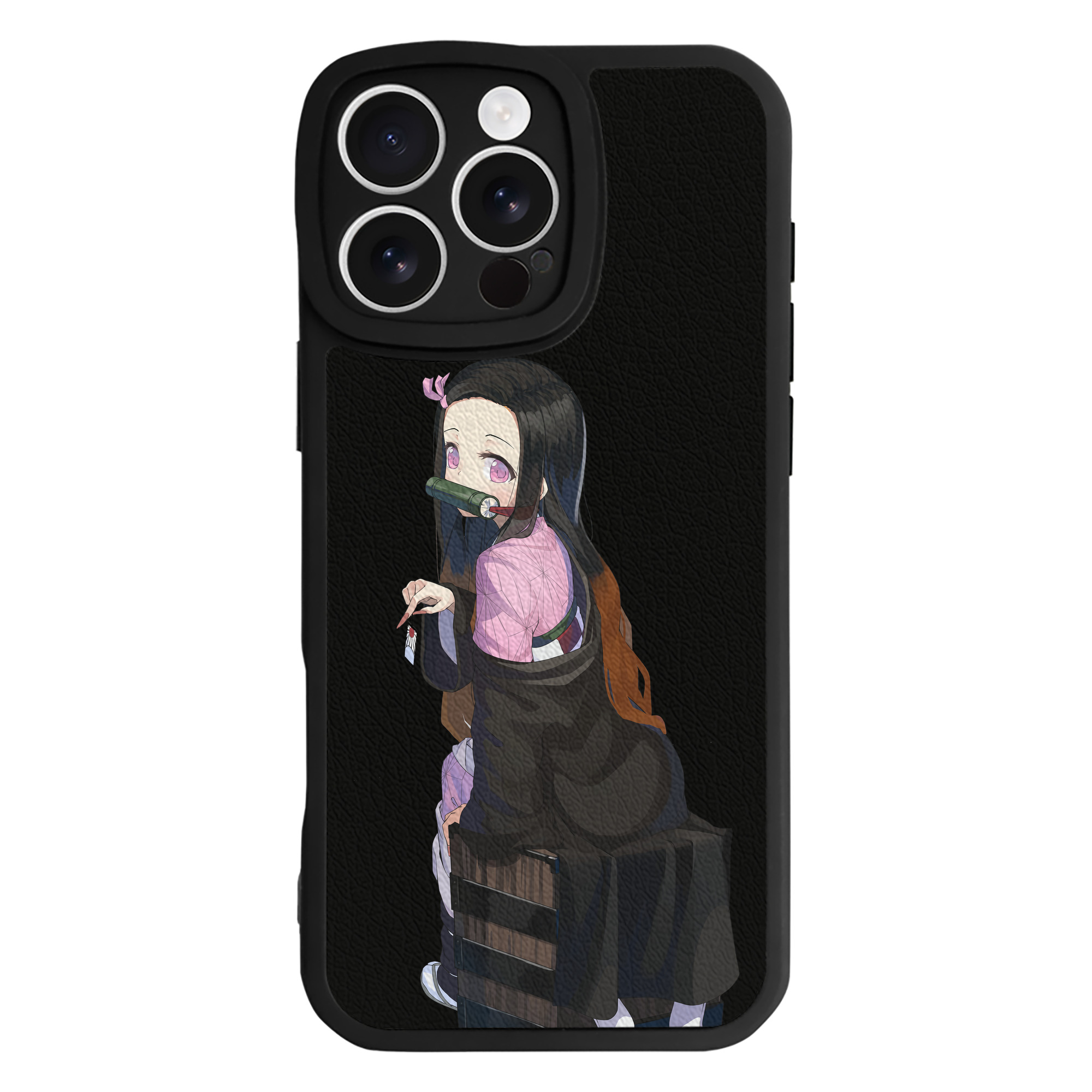 （画像用） 鬼滅の刃（きめつのやいば）竈門 禰󠄀豆子／かまど ねずこ Kamado Nezuko 【iPhone 16シリーズ対応】シリコンスマホケース（レザー調） 材質：シリコン
